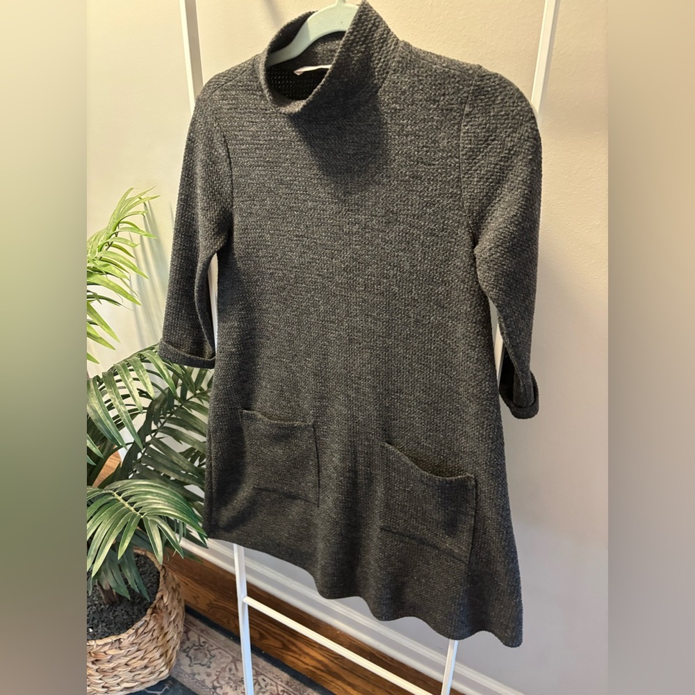 Everly Charcoal Mock Neck Sweater Dress - Picture 1 of 12